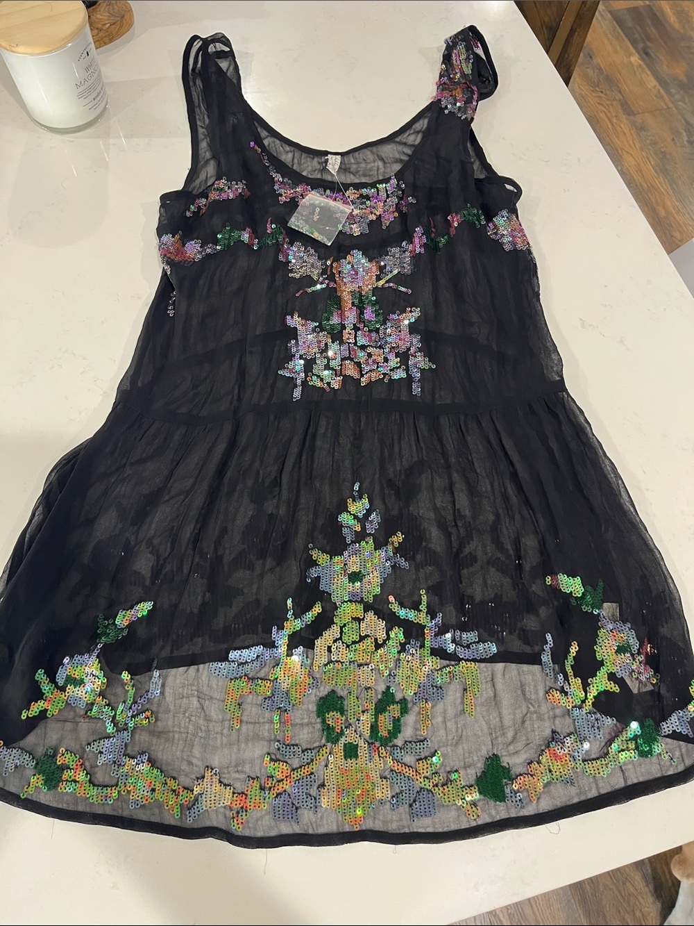 Urban Outfitters Black Sheer Sequin Floral Tunic